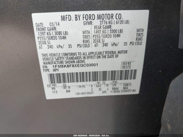 Aukcja sprzedaży 2014 Ford Explorer Limited, vin: 1FM5K8F8XEGC03001, numer aukcji: 45295448