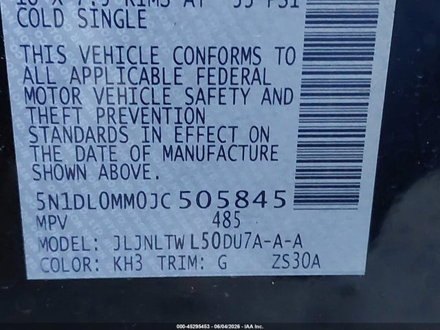 Продаж на аукціоні авто 2018 Infiniti Qx60, vin: 5N1DL0MM0JC505845, номер лоту: 45295453