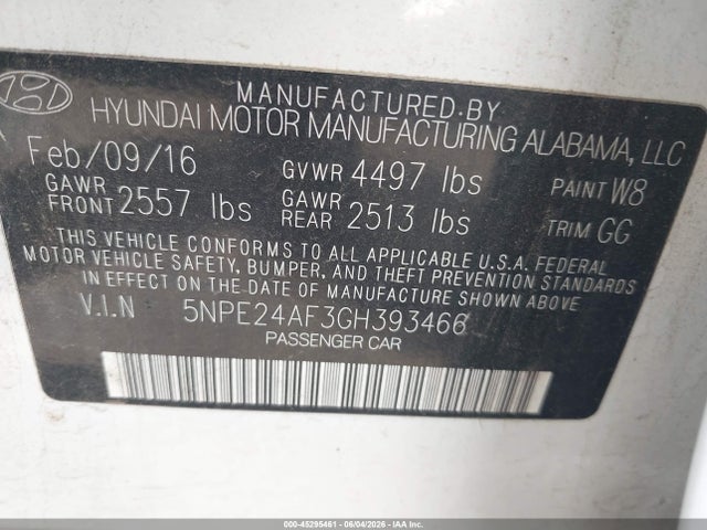Продаж на аукціоні авто 2016 Hyundai Sonata, vin: 5NPE24AF3GH393466, номер лоту: 45295461