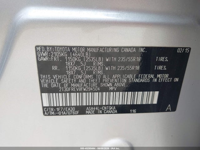 Toyota Rav4 Limited 2015 2T3DFREV8FW294504 Image 9