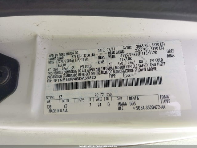 Aukcja sprzedaży 2011 Ford E-150 Commercial, vin: 1FTNE1EW4BDA69523, numer aukcji: 45295529