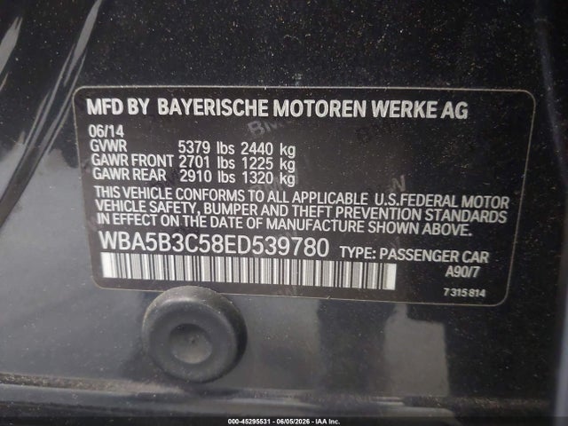 Продажа на аукционе авто 2014 Bmw 535i Xdrive, vin: WBA5B3C58ED539780, номер лота: 45295531