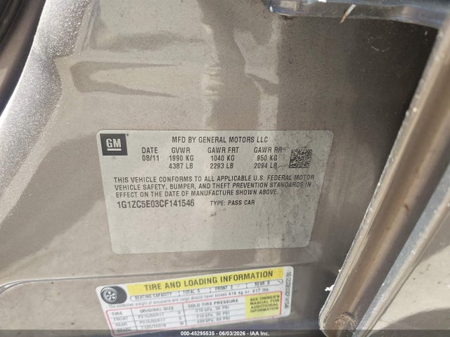 45295535 :رقم المزاد ، 1G1ZC5E03CF141546 vin ، 2012 Chevrolet Malibu 1lt مزاد بيع