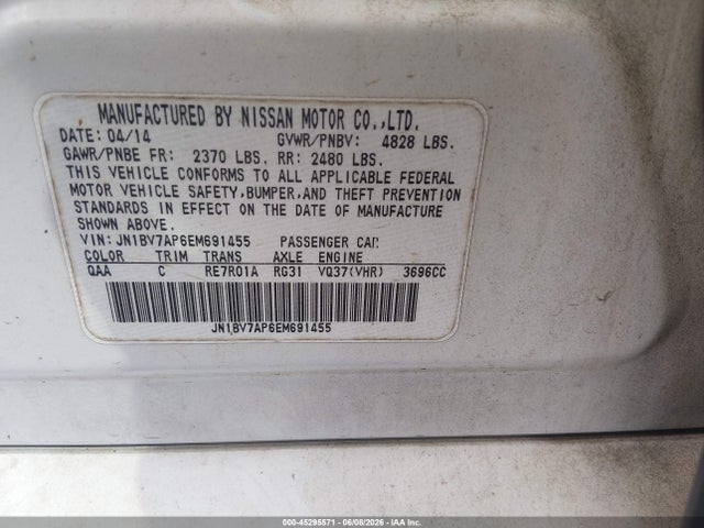 Продажа на аукционе авто 2014 Infiniti Q50 Premium, vin: JN1BV7AP6EM691455, номер лота: 45295571