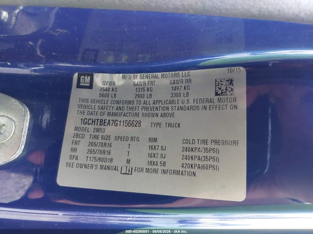 Chevrolet Colorado 2016 1GCHTBEA7G1156628 Image 9