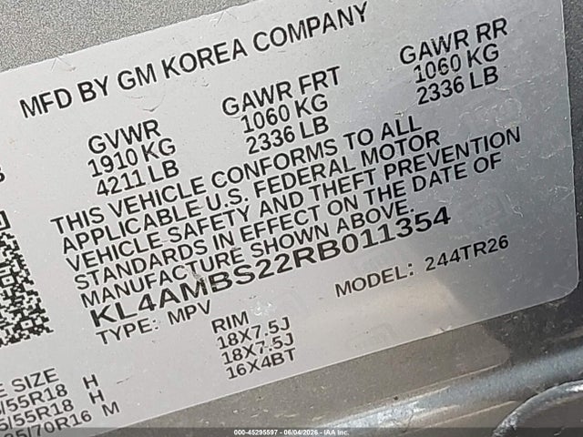 Aukcja sprzedaży 2024 Buick Encore Gx Preferred Fwd, vin: KL4AMBS22RB011354, numer aukcji: 45295597