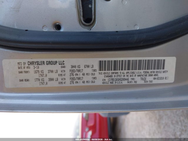 Продаж на аукціоні авто 2010 Dodge Ram 1500 St, vin: 1D7RB1GK6AS209446, номер лоту: 45295598