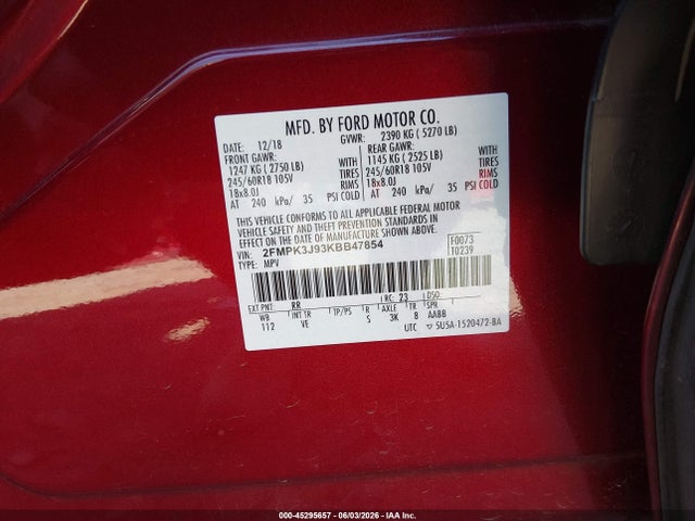 2FMPK3J93KBB47854 Ford EDGE SEL