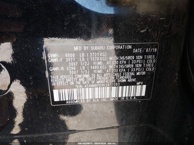 Aukcja sprzedaży 2019 Subaru Ascent Limited, vin: 4S4WMAPD9K3411083, numer aukcji: 45295673