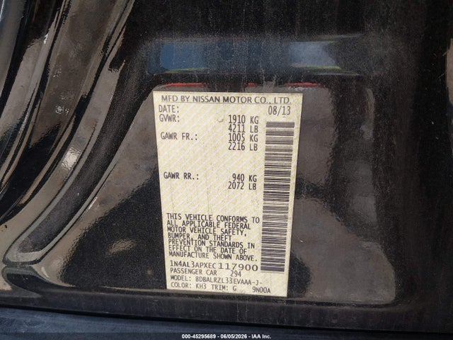 2014 Nissan Altima 2.5 S მანქანა იყიდება აუქციონზე, vin: 1N4AL3APXEC117900, აუქციონის ნომერი: 45295689