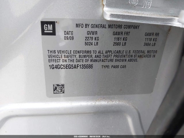 45295695 :رقم المزاد ، 1G4GC5EG5AF135686 vin ، 2010 Buick Lacrosse Cxl مزاد بيع