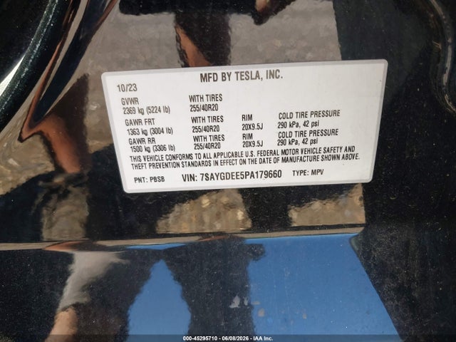 2023 Tesla Model Y Awd/long Range Dual Motor All-wheel Drive მანქანა იყიდება აუქციონზე, vin: 7SAYGDEE5PA179660, აუქციონის ნომერი: 45295710