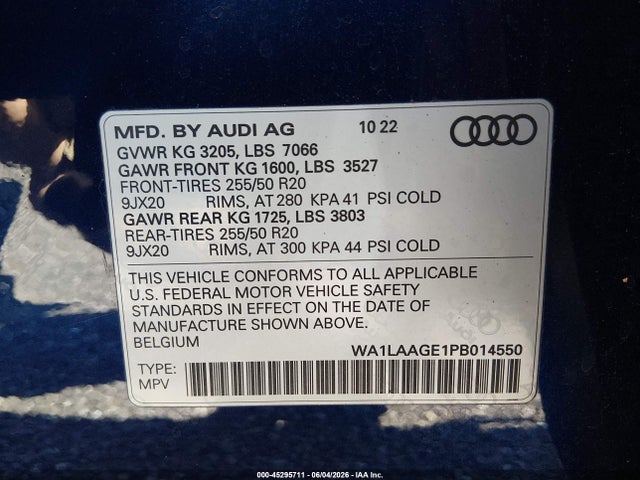 Продажа на аукционе авто 2023 Audi E-tron Premium Plus Quattro, vin: WA1LAAGE1PB014550, номер лота: 45295711