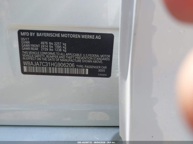 45295732 :رقم المزاد ، WBAJA7C31HG906206 vin ، 2017 Bmw 530i Xdrive مزاد بيع