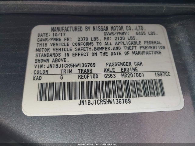 Продажа на аукционе авто 2017 Nissan Rogue Sport Sv, vin: JN1BJ1CR5HW136769, номер лота: 45295741