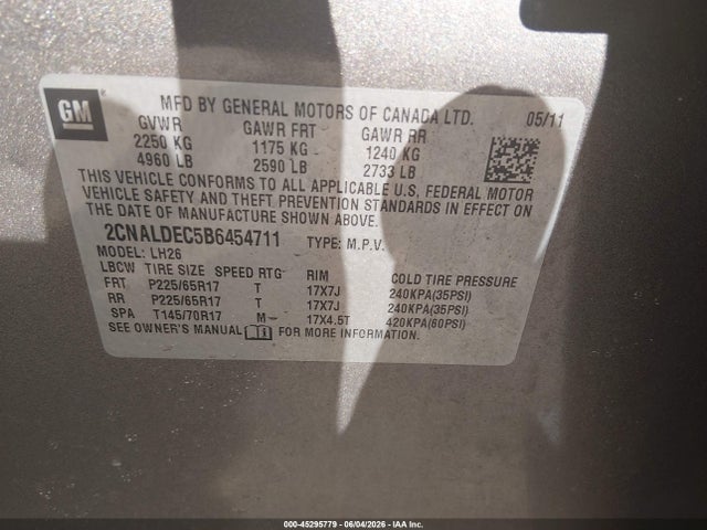 45295779 :رقم المزاد ، 2CNALDEC5B6454711 vin ، 2011 Chevrolet Equinox 1lt مزاد بيع
