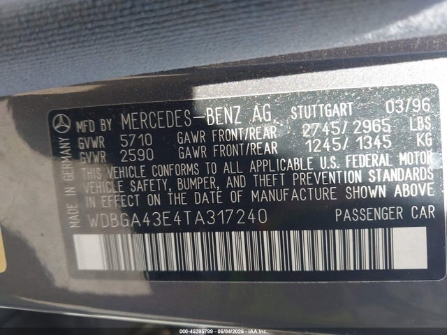 Продаж на аукціоні авто 1996 Mercedes-benz S 420, vin: WDBGA43E4TA317240, номер лоту: 45295799