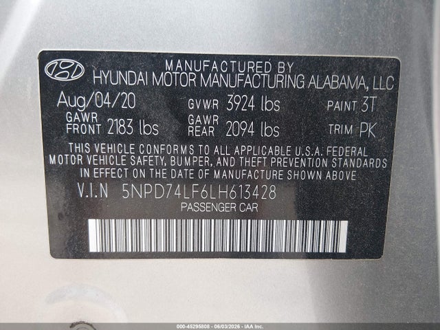 5NPD74LF6LH613428 Hyundai ELANTRA SE