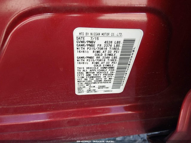 Продаж на аукціоні авто 2015 Nissan Rogue Select S, vin: JN8AS5MV3FW768938, номер лоту: 45295821