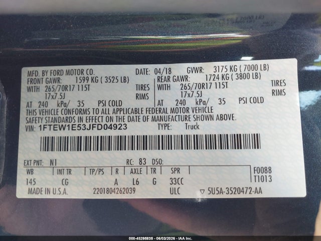 1FTEW1E53JFD04923 Ford F-150 Xl