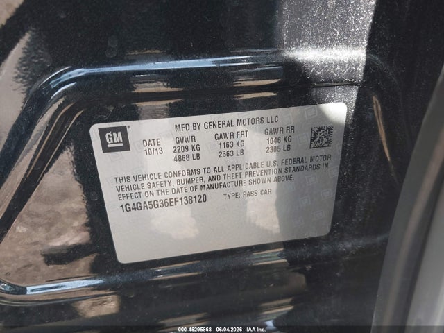 45295868 :رقم المزاد ، 1G4GA5G36EF138120 vin ، 2014 Buick Lacrosse مزاد بيع