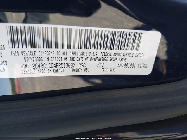 Aukcja sprzedaży 2015 Chrysler Town & Country Touring-l, vin: 2C4RC1CG4FR513697, numer aukcji: 45295869