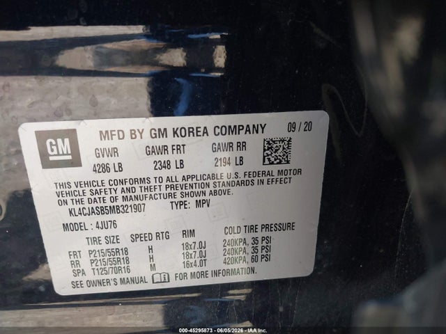 Aukcja sprzedaży 2021 Buick Encore Fwd Preferred, vin: KL4CJASB5MB321907, numer aukcji: 45295873