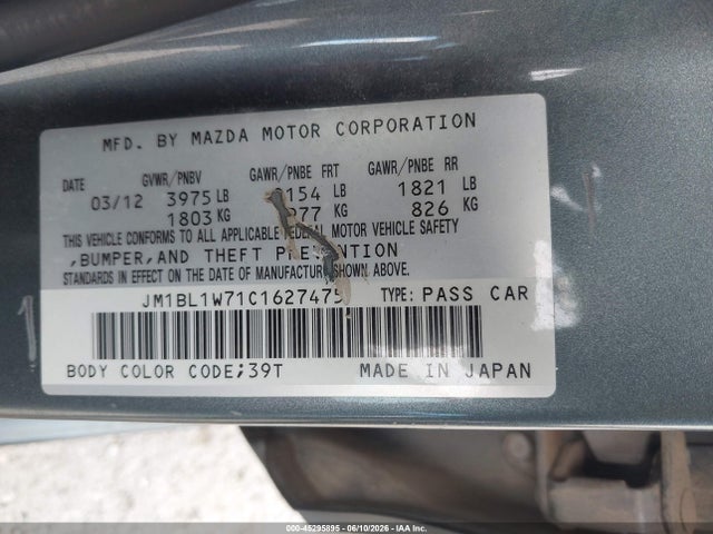 Aukcja sprzedaży 2012 Mazda Mazda3 I Grand Touring, vin: JM1BL1W71C1627475, numer aukcji: 45295895