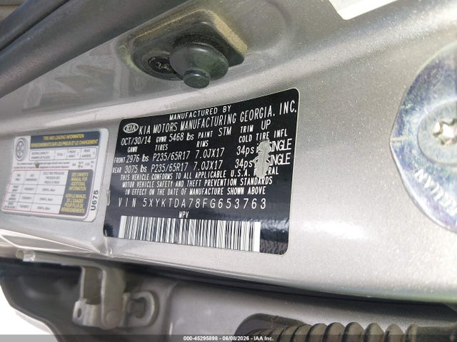 Aukcja sprzedaży 2015 Kia Sorento Lx V6, vin: 5XYKTDA78FG653763, numer aukcji: 45295898