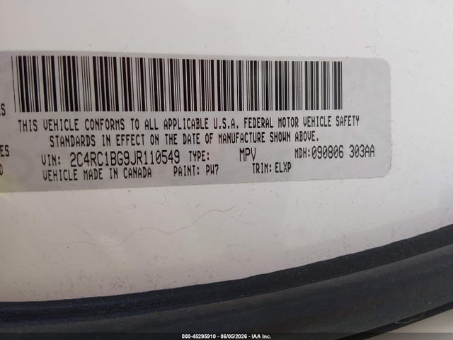 Aukcja sprzedaży 2018 Chrysler Pacifica Touring L, vin: 2C4RC1BG9JR110549, numer aukcji: 45295910