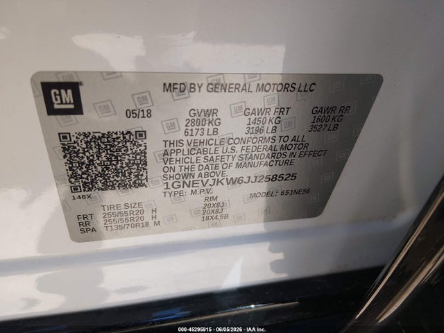 Auction sale of the 2018 Chevrolet Traverse Premier, vin: 1GNEVJKW6JJ258525, lot number: 45295915