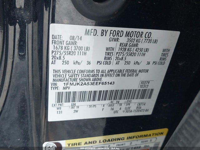 Продажа на аукционе авто 2014 Ford Expedition El Limited, vin: 1FMJK2A53EEF65143, номер лота: 45295918
