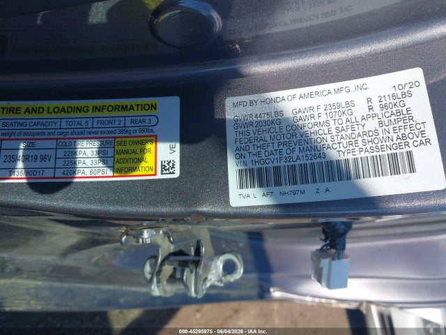 45295975 :رقم المزاد ، 1HGCV1F32LA152643 vin ، 2020 Honda Accord Sport مزاد بيع