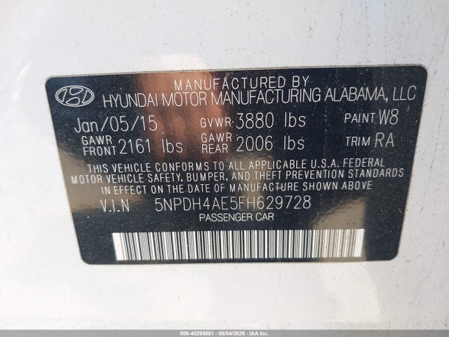 Продаж на аукціоні авто 2015 Hyundai Elantra Se, vin: 5NPDH4AE5FH629728, номер лоту: 45295981