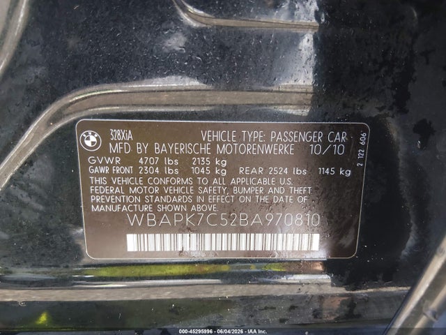 Продажа на аукционе авто 2011 Bmw 328i Xdrive, vin: WBAPK7C52BA970810, номер лота: 45295996