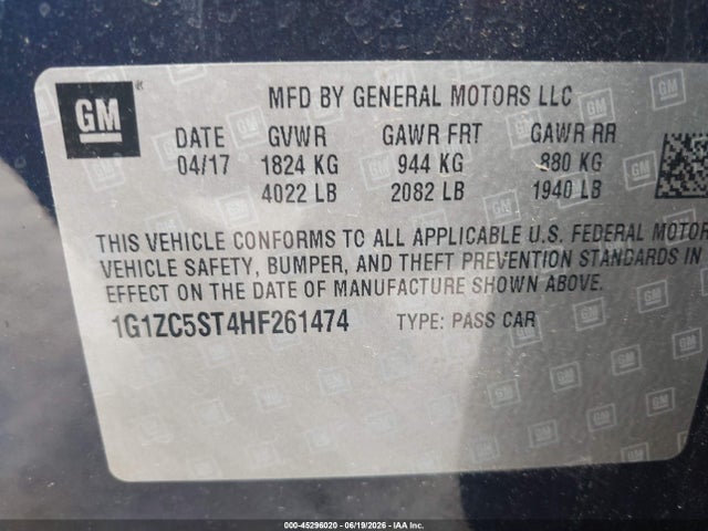 1G1ZC5ST4HF261474 Chevrolet Malibu 1fl