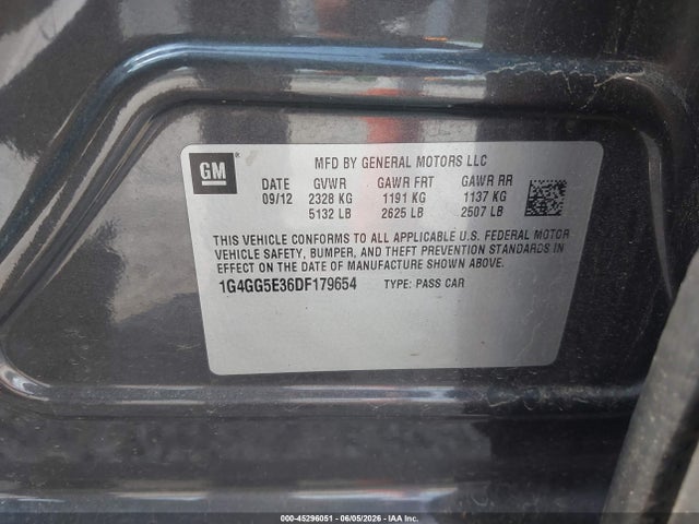 2013 Buick Lacrosse Premium 1 Group მანქანა იყიდება აუქციონზე, vin: 1G4GG5E36DF179654, აუქციონის ნომერი: 45296051