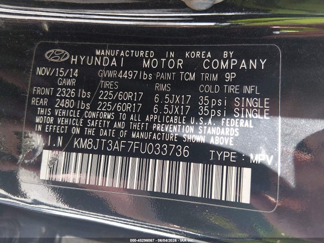 KM8JT3AF7FU033736 Hyundai TUCSON GLS