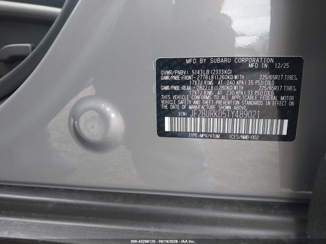 Продажа на аукционе авто 2026 Subaru Outback Wilderness, vin: JF2BURKD5TY489021, номер лота: 45296120