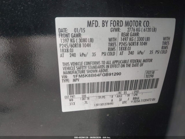 Aukcja sprzedaży 2015 Ford Explorer, vin: 1FM5K8B84FGB91290, numer aukcji: 45296129