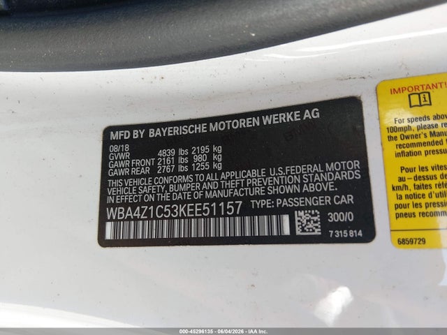 Продаж на аукціоні авто 2019 Bmw 430i, vin: WBA4Z1C53KEE51157, номер лоту: 45296135