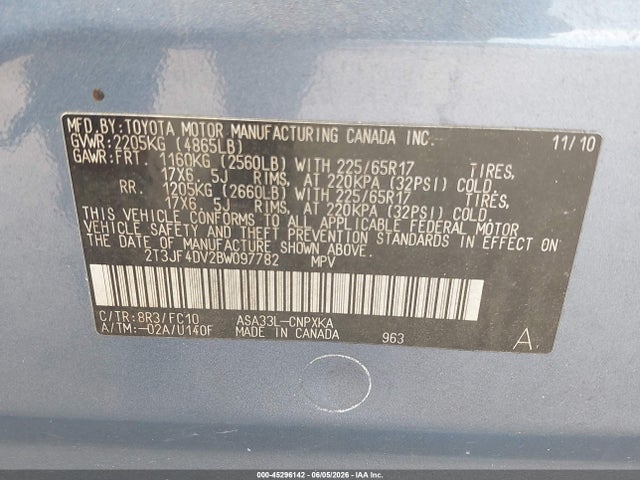 Продажа на аукционе авто 2011 Toyota Rav4, vin: 2T3JF4DV2BW097782, номер лота: 45296142