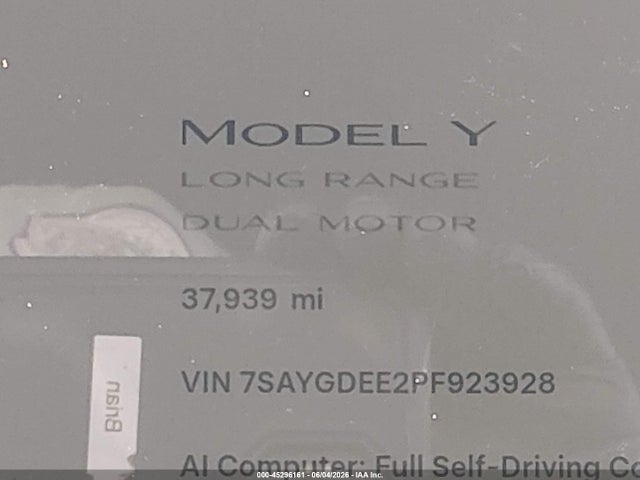 45296161 :رقم المزاد ، 7SAYGDEE2PF923928 vin ، 2023 Tesla Model Y Awd/long Range Dual Motor All-wheel Drive مزاد بيع