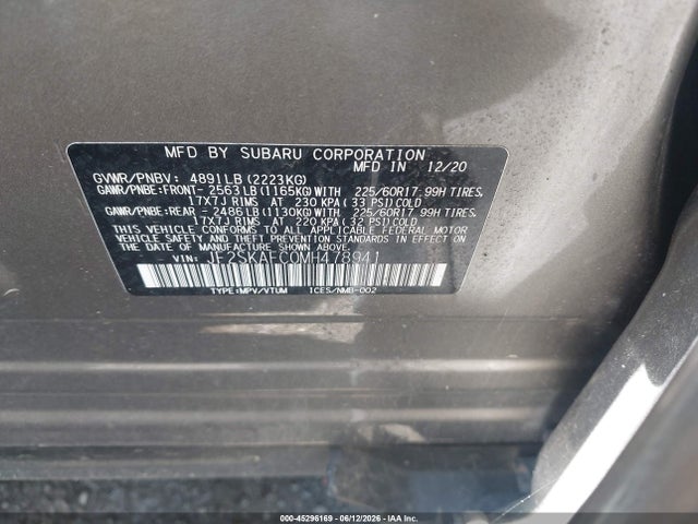 2021 Subaru Forester Premium მანქანა იყიდება აუქციონზე, vin: JF2SKAFC0MH478941, აუქციონის ნომერი: 45296169