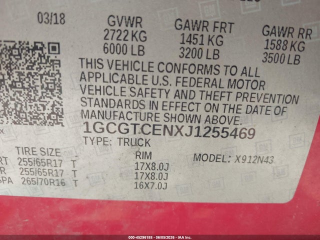 1GCGTCENXJ1255469 Chevrolet Colorado Lt
