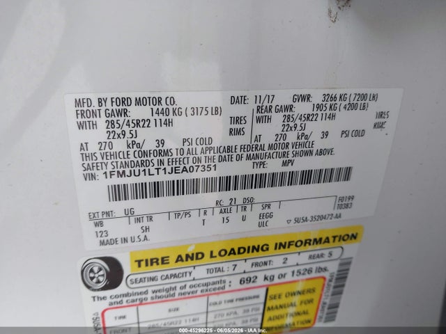 1FMJU1LT1JEA07351 Ford Expedition Platinum