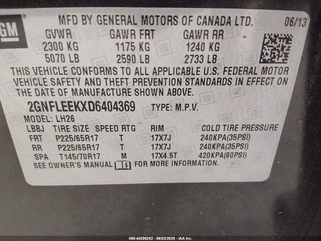 2013 Chevrolet Equinox 1lt მანქანა იყიდება აუქციონზე, vin: 2GNFLEEKXD6404369, აუქციონის ნომერი: 45296252