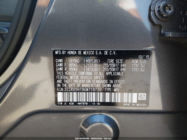 Honda Hr-v Ex-l 2016 3CZRU5H79GM719730 Image 9