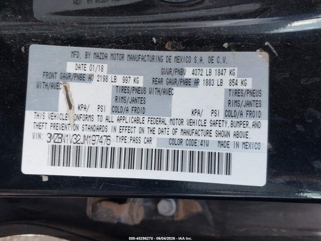 Aukcja sprzedaży 2018 Mazda Mazda3 Touring, vin: 3MZBN1V32JM197476, numer aukcji: 45296270