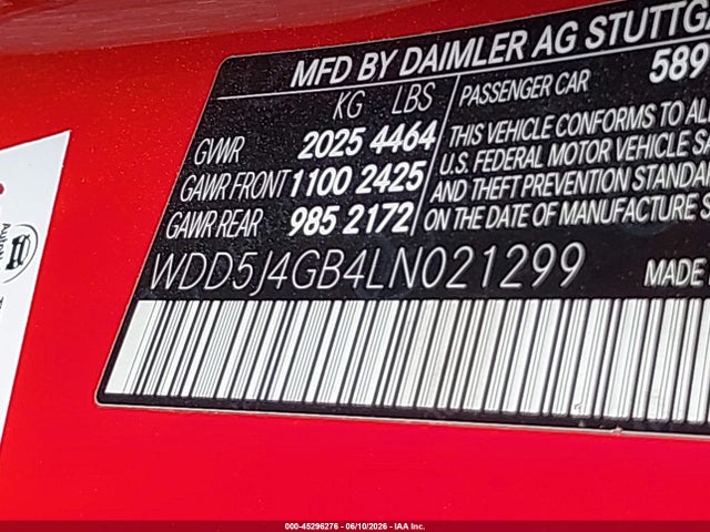 Aukcja sprzedaży 2020 Mercedes-benz Cla 250, vin: WDD5J4GB4LN021299, numer aukcji: 45296276